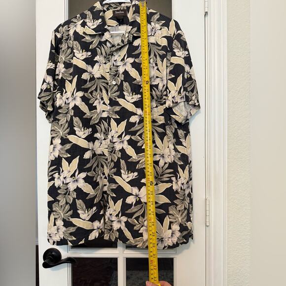 VTG Neiman Marcus Men’s black SILK Leaf Palm Tree Hawaiian cabana Shirt M - Picture 8 of 9